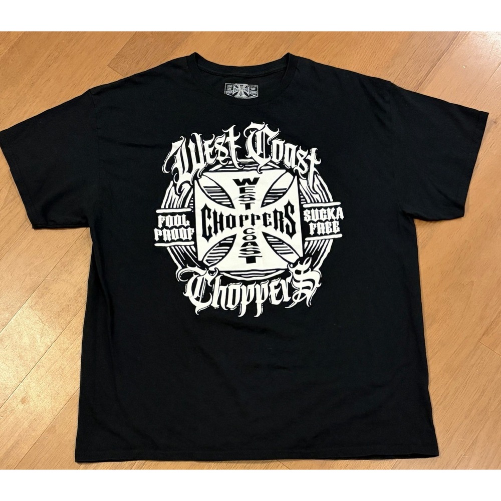 West Coast Choppers Shirt Large Black White Cross Jesse James Biker Motorcycle